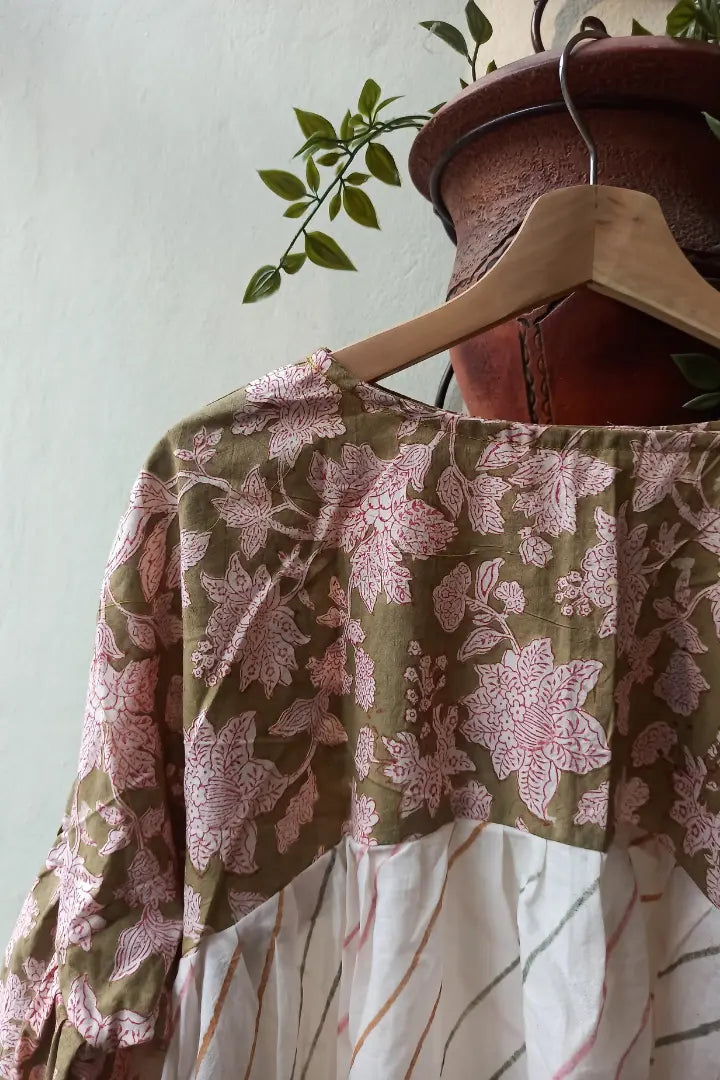 Ilamra sustainable clothing organic cotton green and red hand block printed tent top