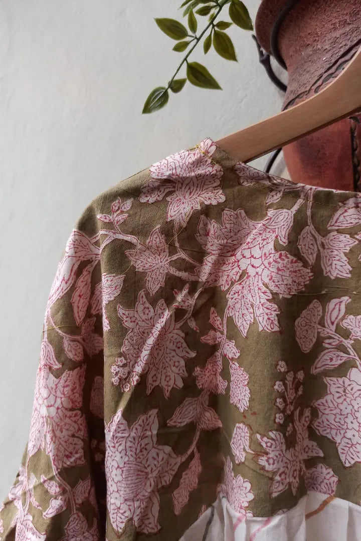 Ilamra sustainable clothing organic cotton green and red hand block printed tent top