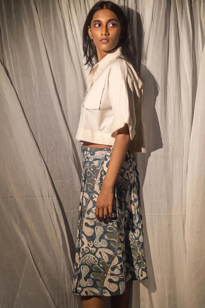 Ilamra hand block printed sustainably made naturally dyed white shirt