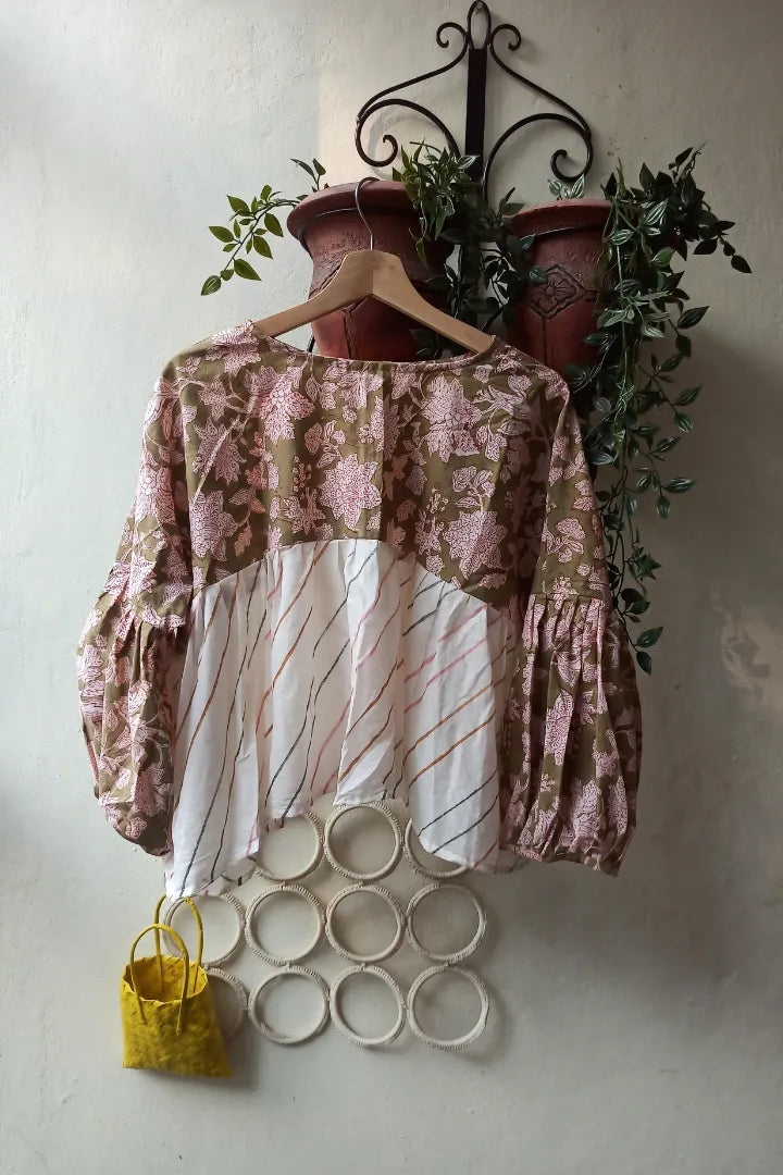 Ilamra sustainable clothing organic cotton green and red hand block printed tent top