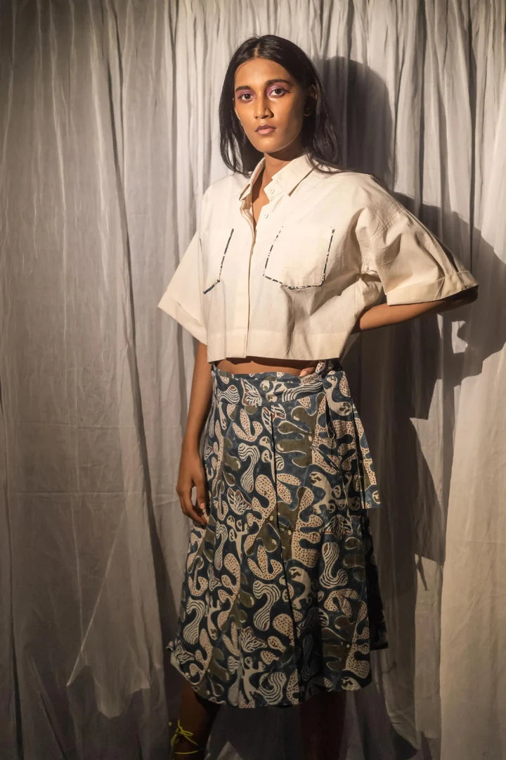 Ilamra hand block printed sustainably made naturally dyed white shirt