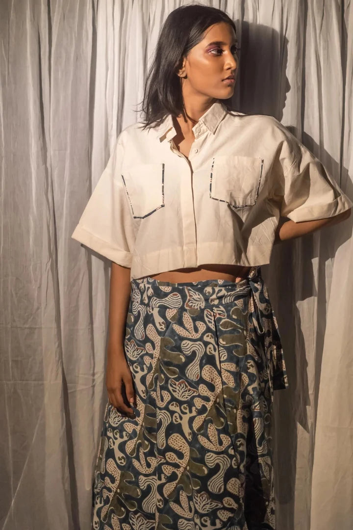 Ilamra hand block printed sustainably made naturally dyed white shirt