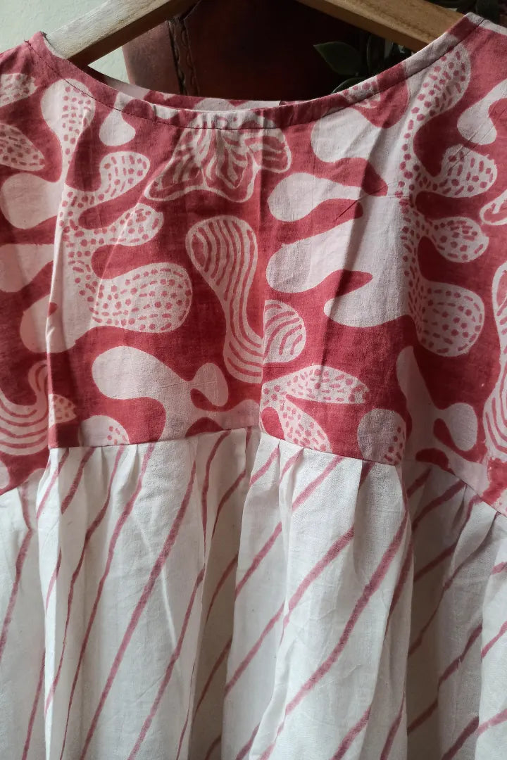 Ilamra sustainable clothing organic cotton pink and off-white hand block printed tent top