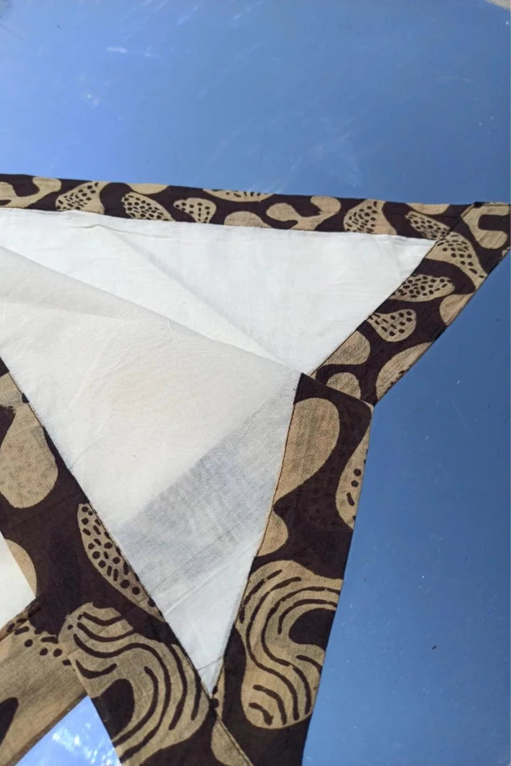 Ilamra hand block printed Kalamkari art organic cotton naturally dyed in Off-white, black and beige, classy, upcycled cotton scarf