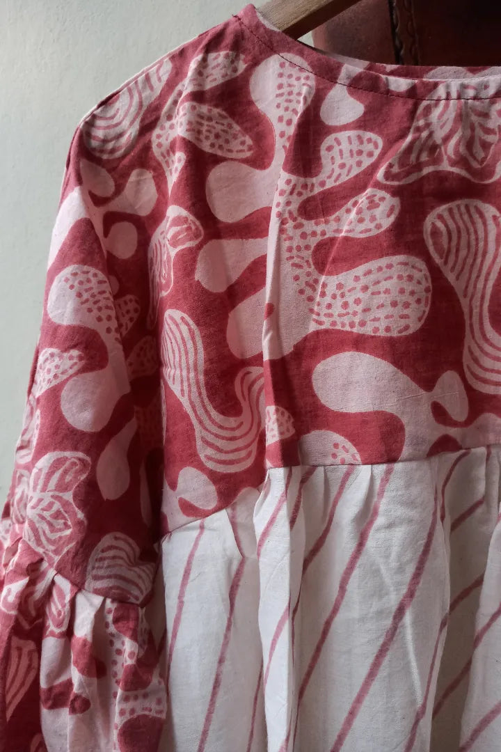 Ilamra sustainable clothing organic cotton pink and off-white hand block printed tent top