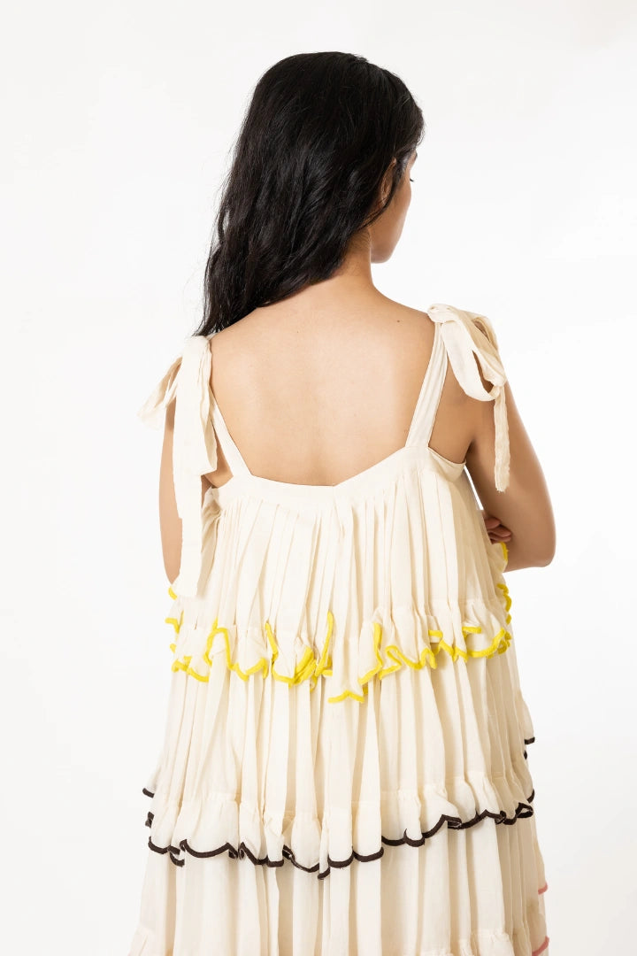 Ilamra kalamkari craft hand block printed organic cotton off-white free size flowy dress