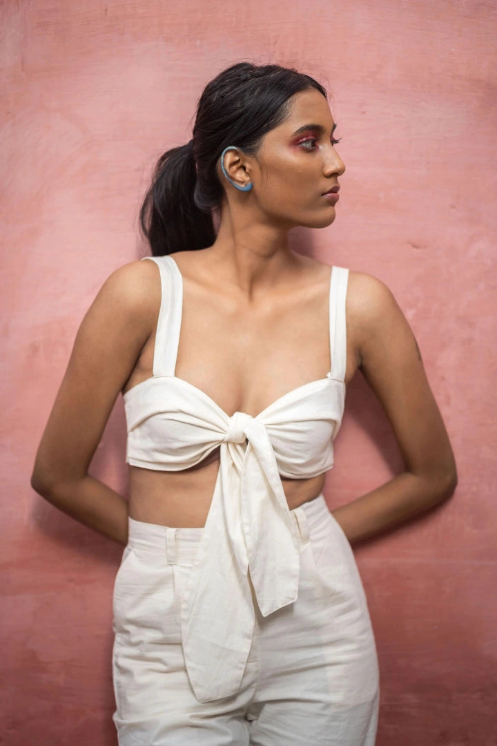 Ilamra hand block printed sustainably made naturally dyed white top and pants