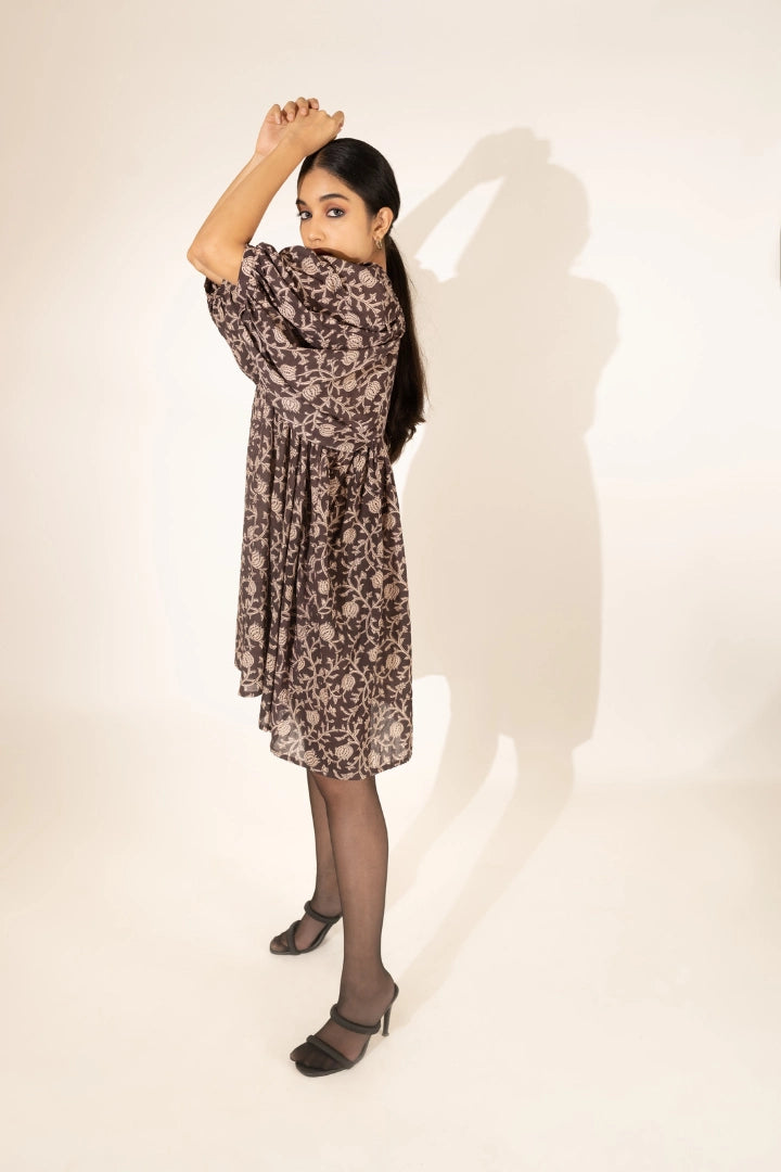 Ilamra sustainable clothing organic cotton hand block printed black and beige chic dress