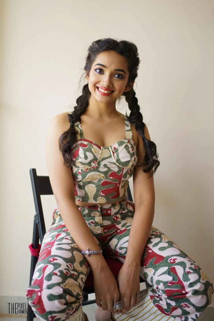 Ilamra kalamkari craft hand block printed organic cotton red and green set