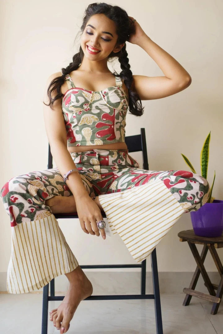 Ilamra kalamkari craft hand block printed organic cotton red and green set