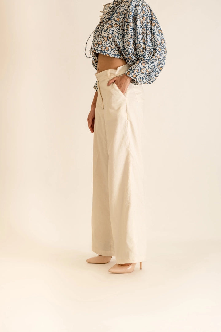 ilamra hand block printed naturally dyed organic cotton Off-white flared pants