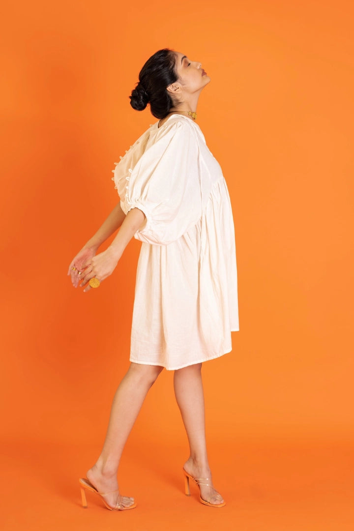 ilamra naturally dyed organic cotton pebble white free flowing beautiful dress