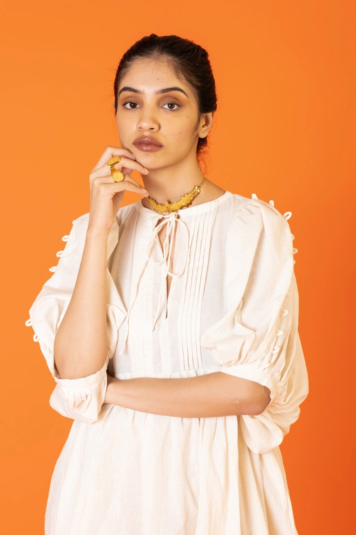 ilamra naturally dyed organic cotton pebble white free flowing beautiful dress