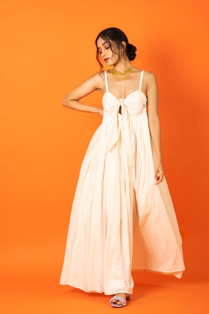 Ilamra hand block printed sustainably made naturally dyed off-white flowy dress