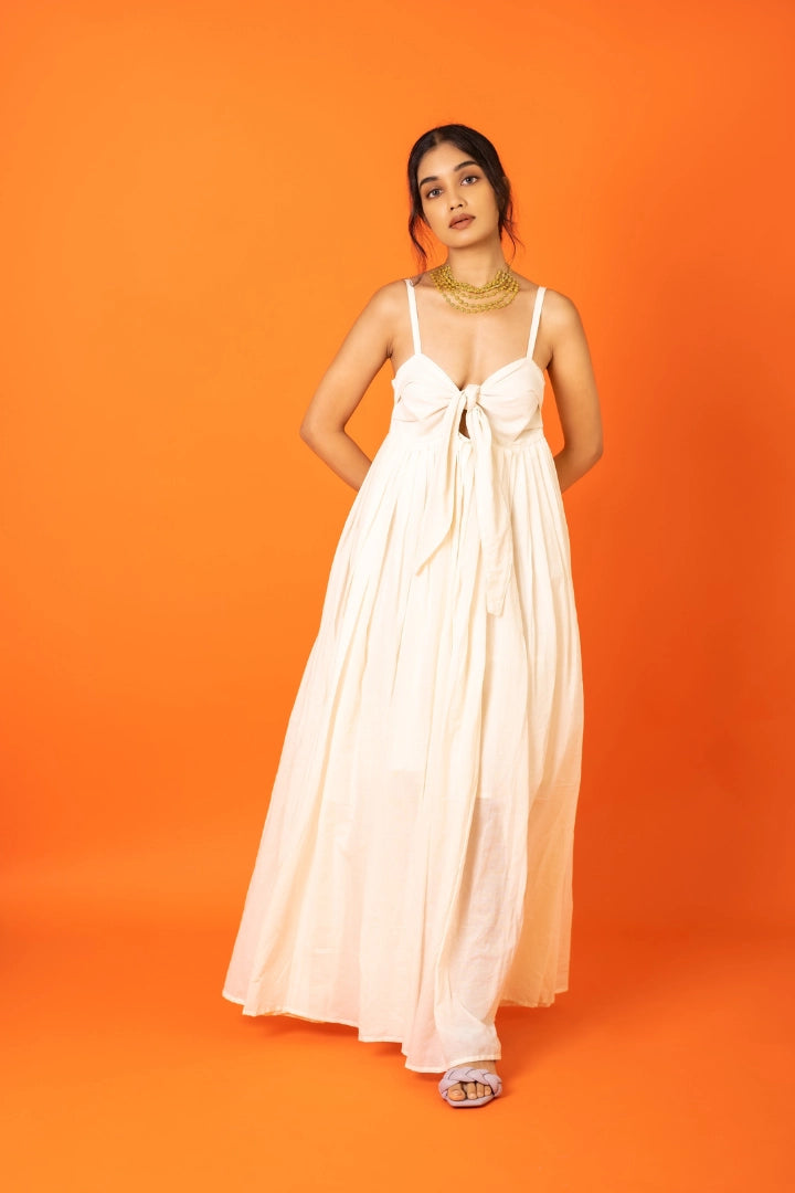 Ilamra hand block printed sustainably made naturally dyed off-white flowy dress