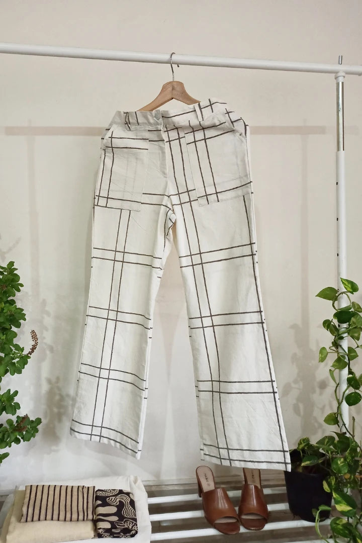 Ilamra kalamkari craft hand block printed organic cotton Black and Off-white cool pants