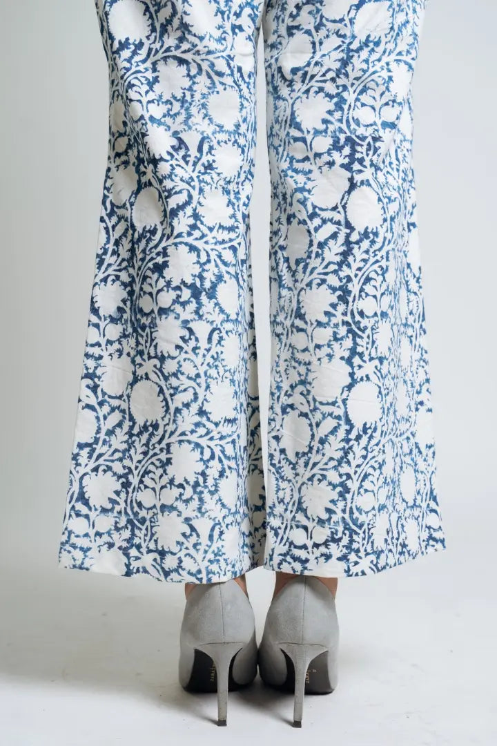 Ilamra hand block printed organic cotton naturally dyed indigo and off-white powerful classy pants