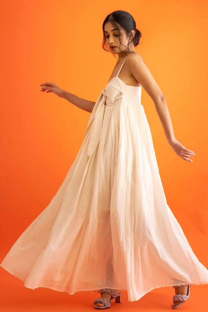 Ilamra hand block printed sustainably made naturally dyed off-white flowy dress