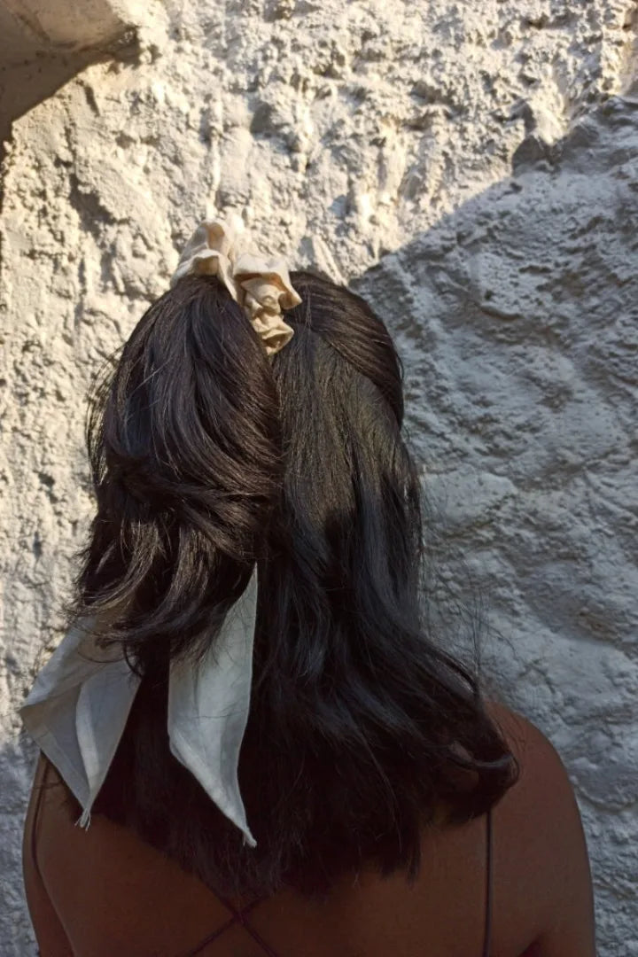 Ilamra sustainable clothing organic cotton Off-white hand block printed scrunchie