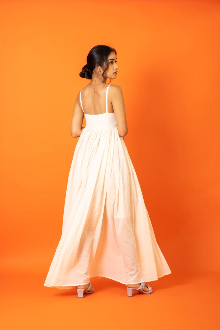 Ilamra hand block printed sustainably made naturally dyed off-white flowy dress