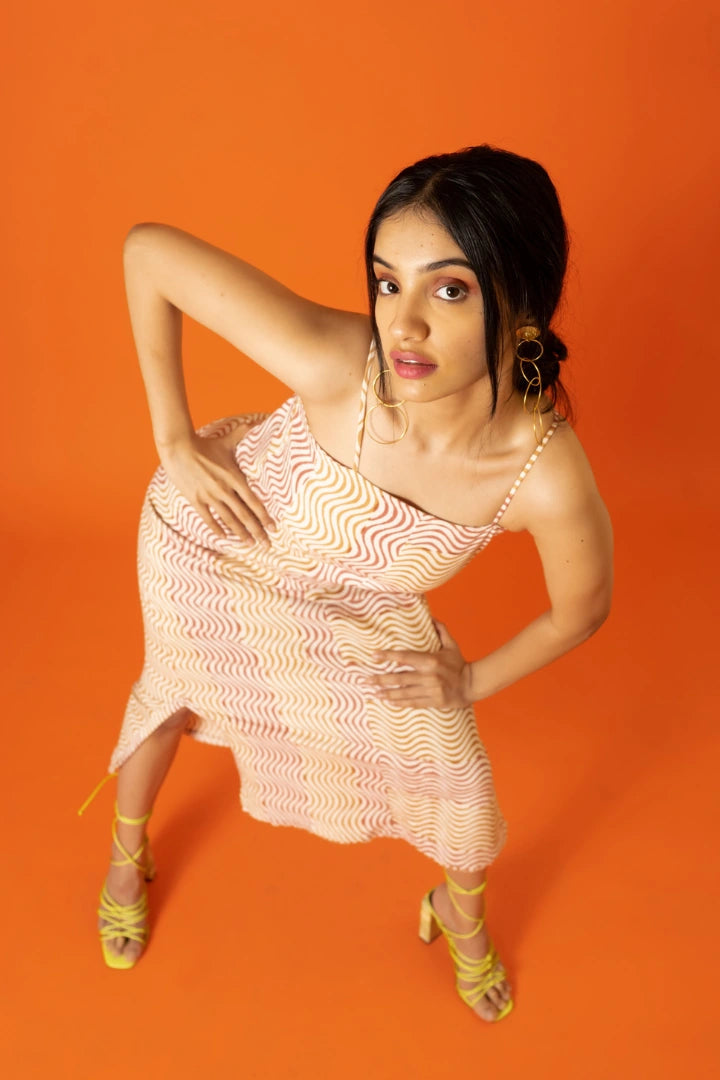 Ilamra kalamkari craft hand block printed organic cotton orange and pink straight-cut dress