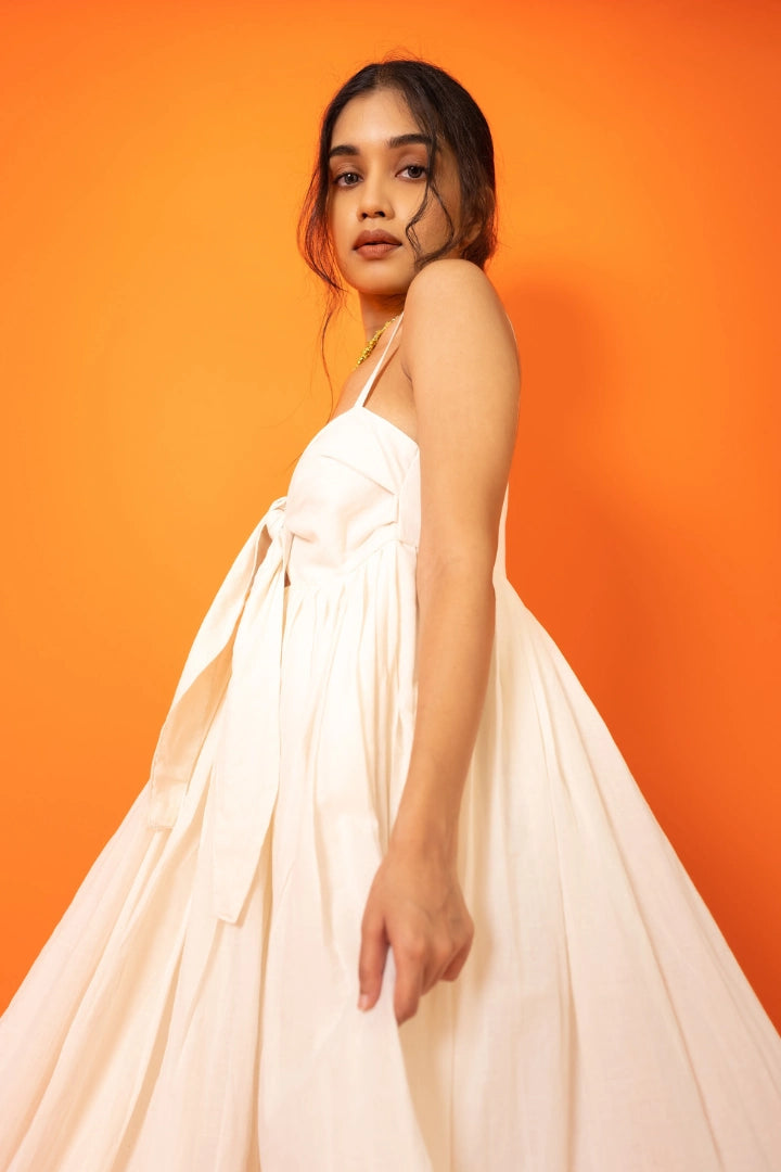 Ilamra hand block printed sustainably made naturally dyed off-white flowy dress