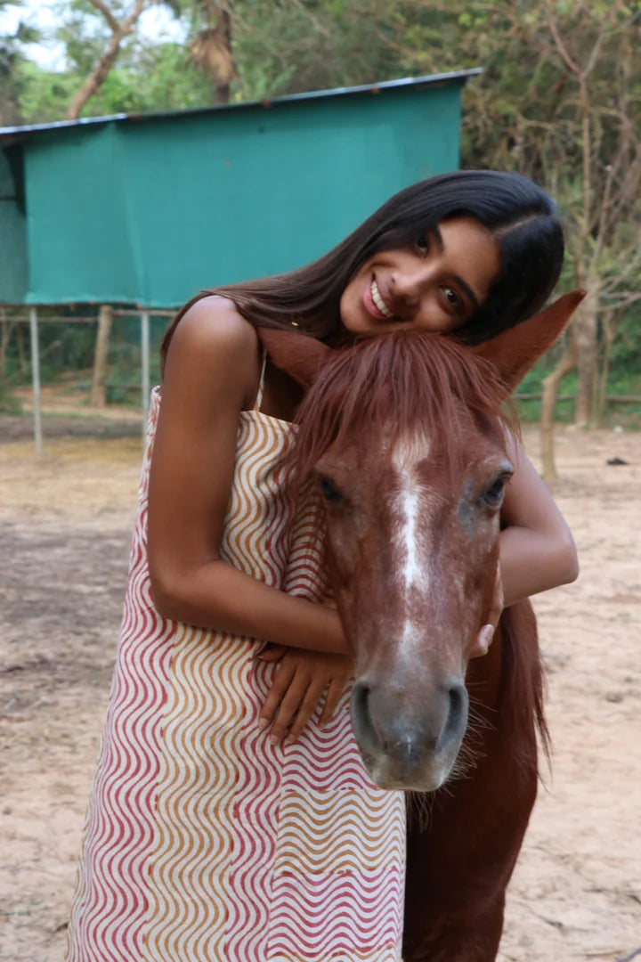 Ilamra kalamkari craft hand block printed organic cotton orange and pink straight-cut dress