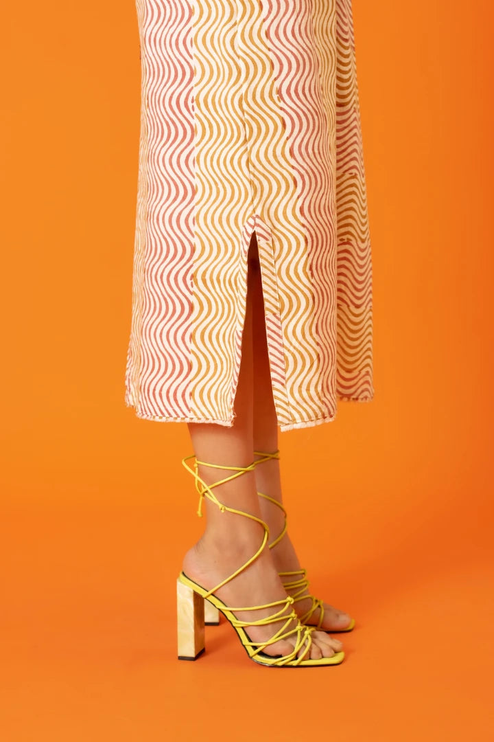 Ilamra kalamkari craft hand block printed organic cotton orange and pink straight-cut dress