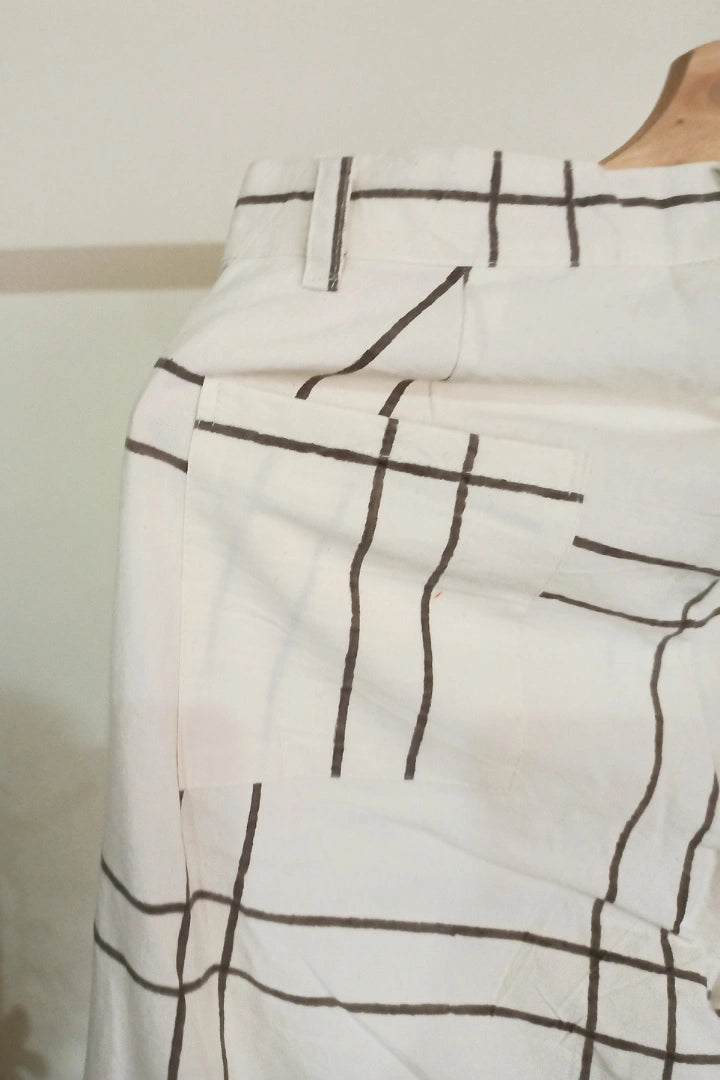 Ilamra kalamkari craft hand block printed organic cotton Black and Off-white cool pants