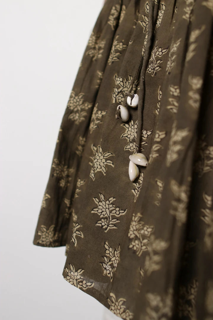 Ilamra kalamkari craft hand block printed organic cotton green and beige top