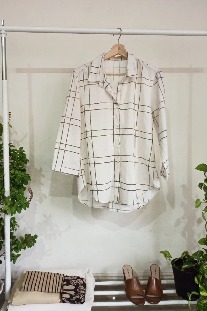 Ilamra kalamkari craft hand block printed organic cotton Black and Off-white cool shirt and pants co-ord set