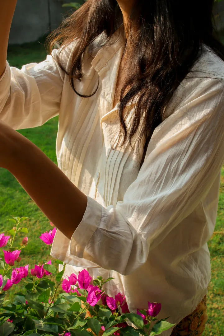 Ilamra hand block printed sustainably made naturally dyed white shirt