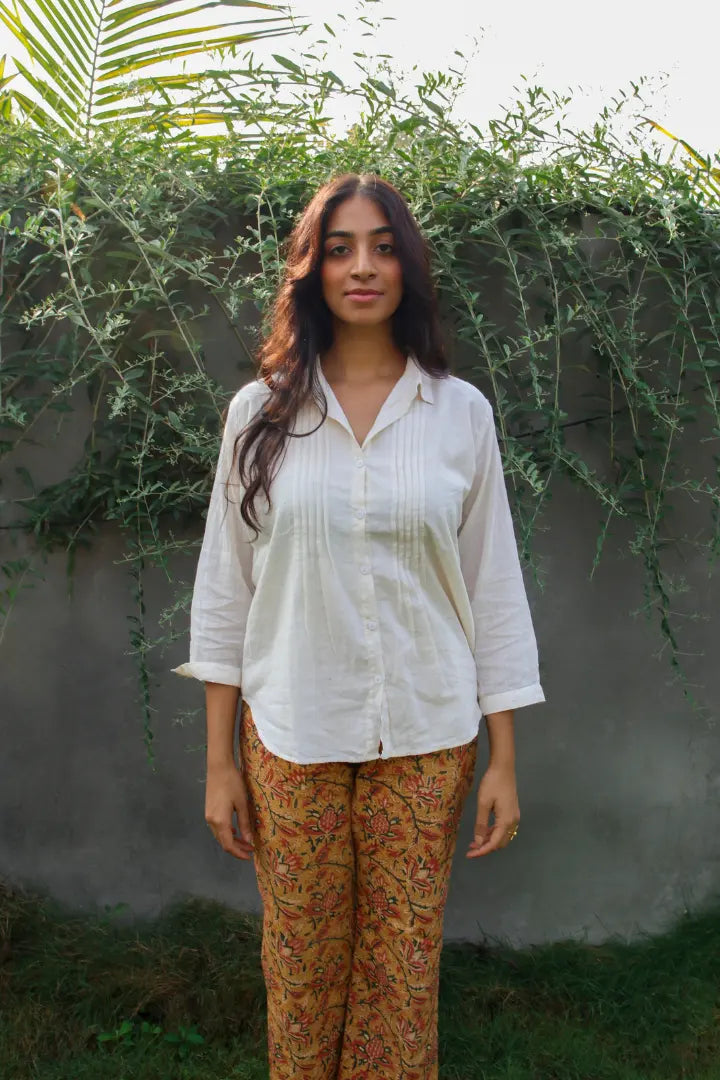 Ilamra hand block printed sustainably made naturally dyed white shirt