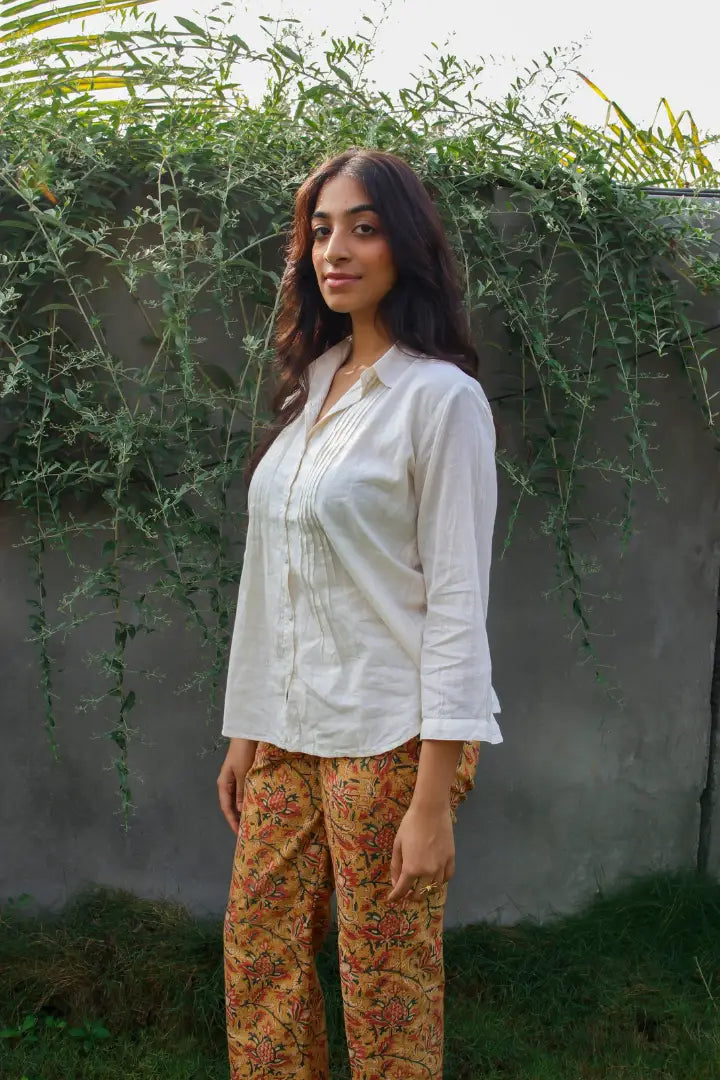 Ilamra hand block printed sustainably made naturally dyed white shirt