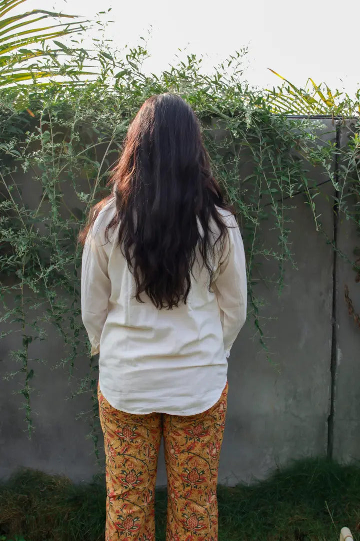 Ilamra hand block printed sustainably made naturally dyed white shirt