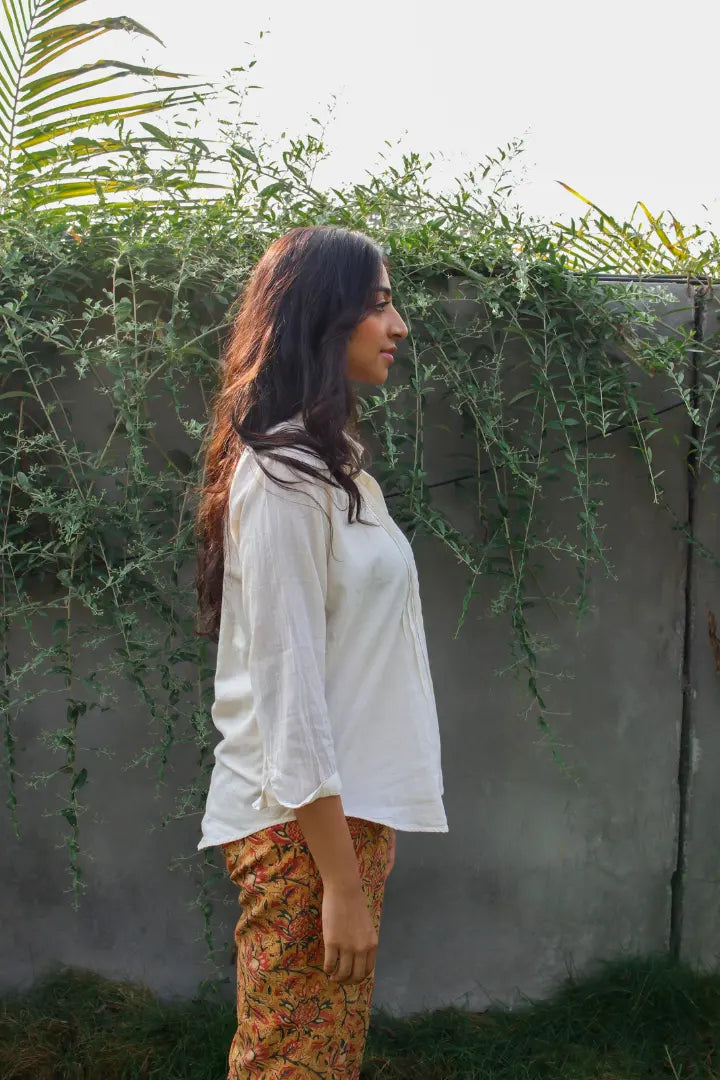 Ilamra hand block printed sustainably made naturally dyed white shirt