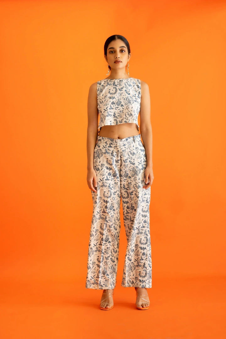Ilamra hand block printed organic cotton naturally dyed Indigo and off-white crop top