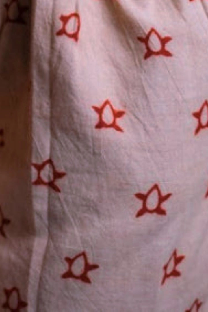 Ilamra hand block printed sustainably made naturally dyed Madder Red and Beige cool crop top