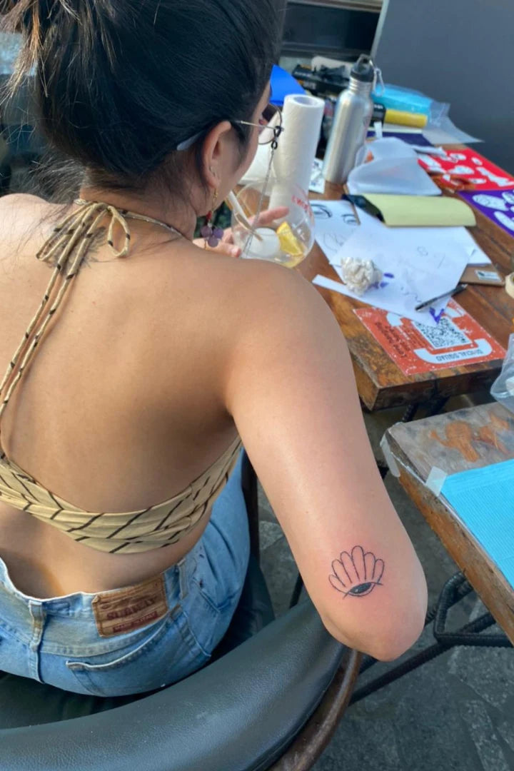 Ilamra sustainable clothing organic cotton black and beige hand block printed halter top