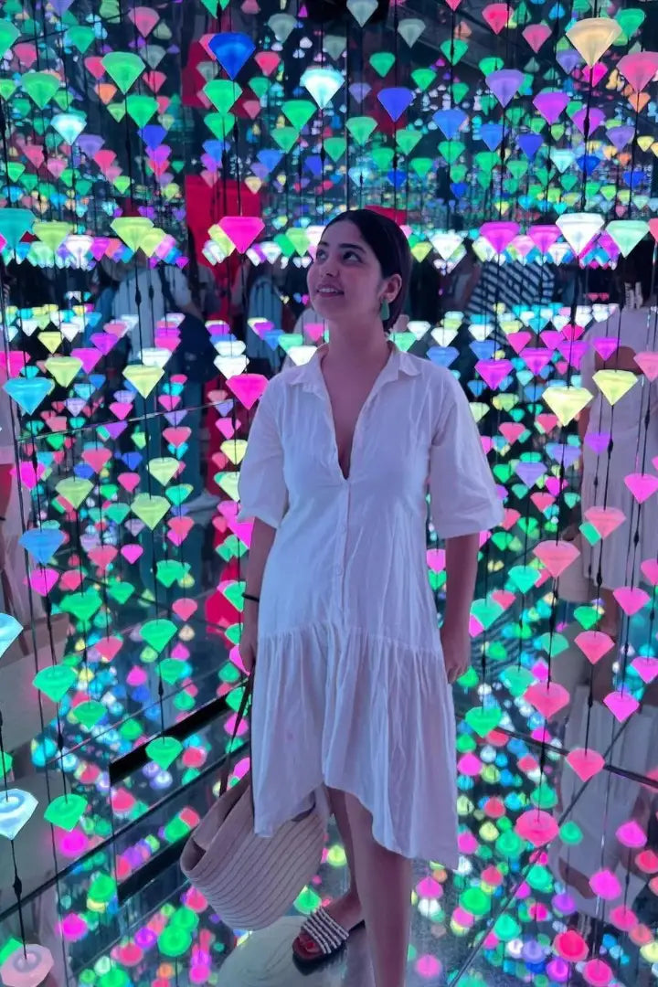 ilamra printed naturally dyed organic cotton off-white asymmetrical dress