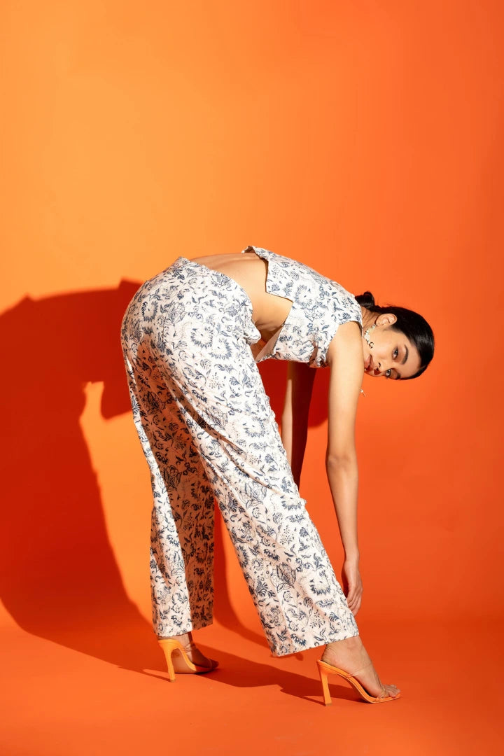 Ilamra hand block printed organic cotton naturally dyed Indigo and off-white crop top