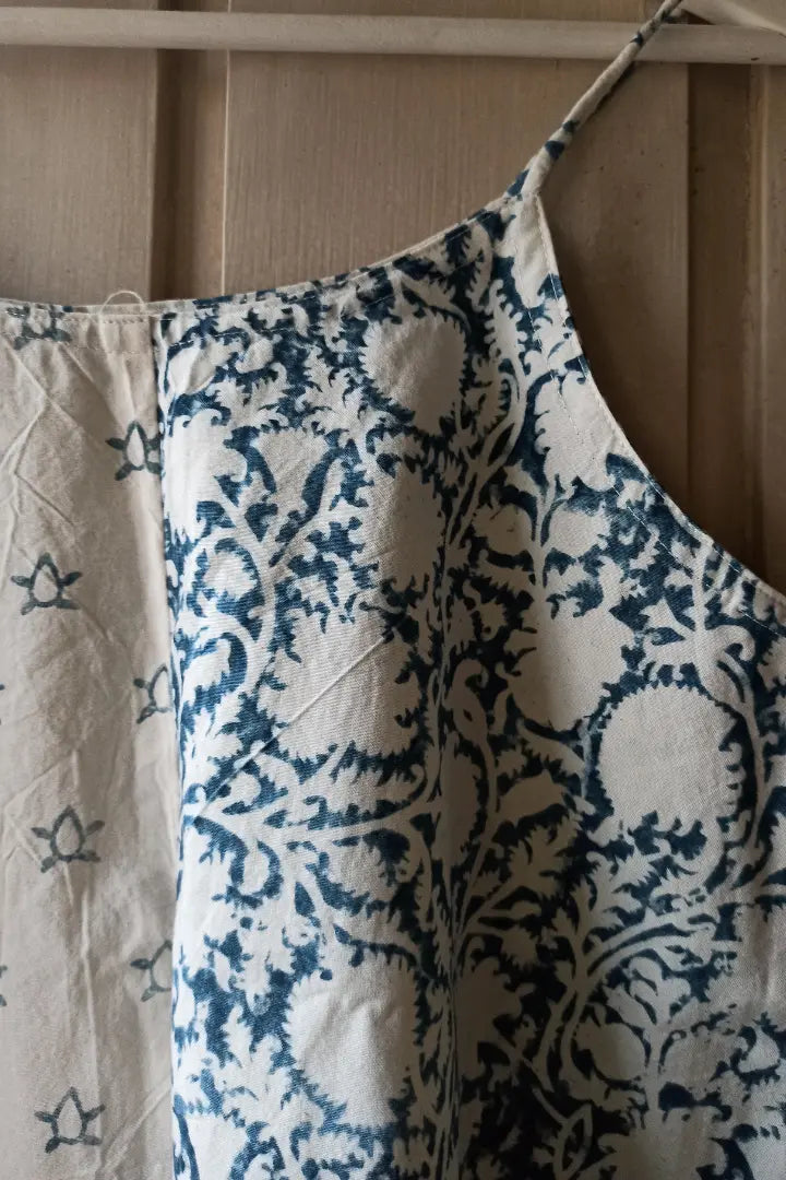 Ilamra sustainable clothing organic cotton Indigo and Off-white hand block printed half and half elegant and sexy crop top