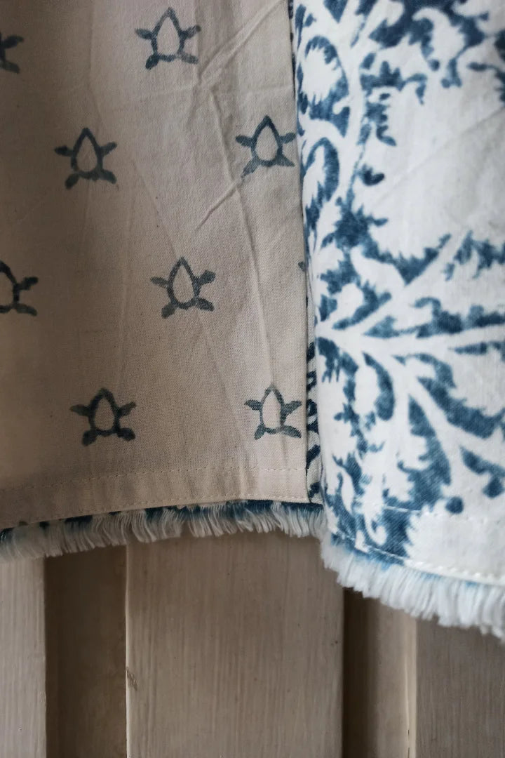 Ilamra sustainable clothing organic cotton Indigo and Off-white hand block printed half and half elegant and sexy crop top