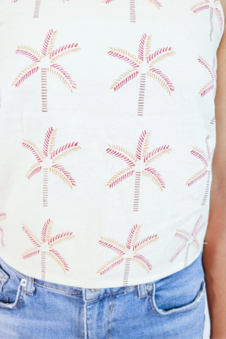 ilamra hand block printed naturally dyed organic cotton Off-white, madder red, orange and brown crop top
