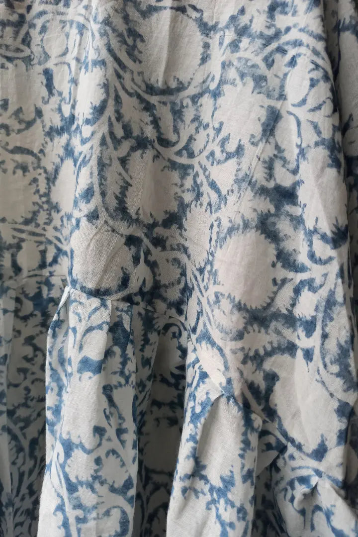 Ilamra sustainable clothing organic cotton indigo and white hand block printed tent top