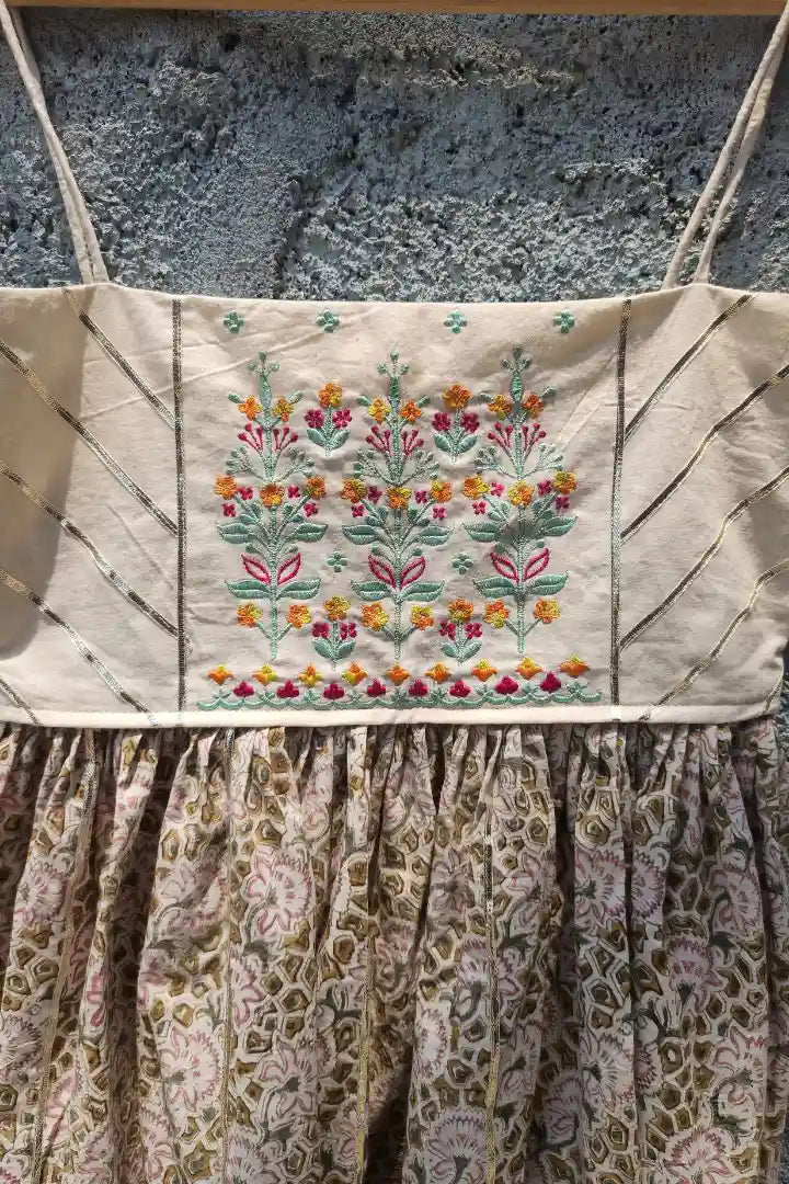 Ilamra sustainable clothing organic cotton Olive Green, Rose Pink hand block printed sharara