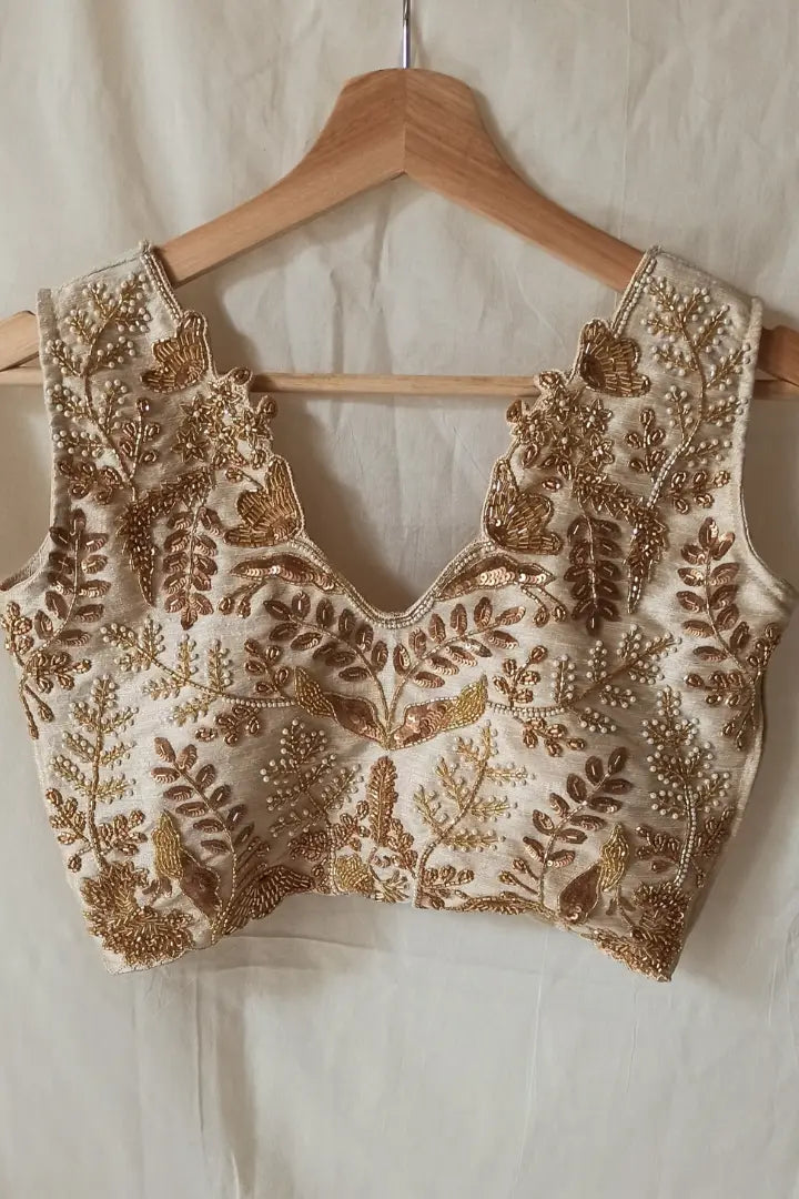 Ilamra sustainable clothing organic cotton beige hand block printed blouse and lehenga set