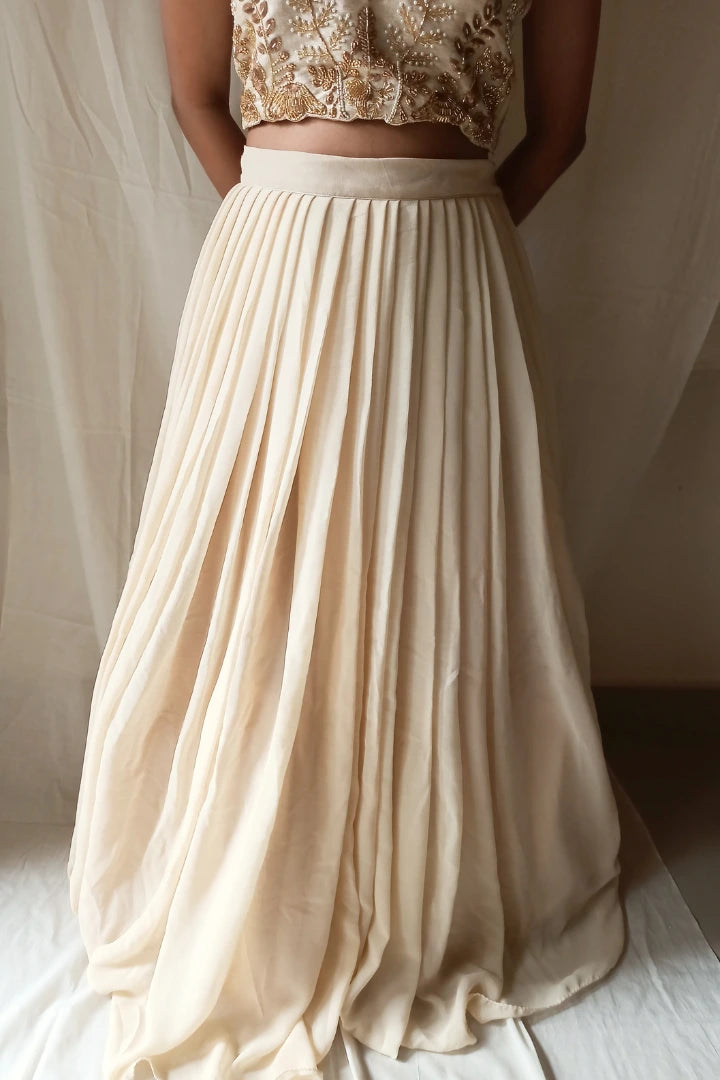 Ilamra sustainable clothing organic cotton beige hand block printed blouse and lehenga set