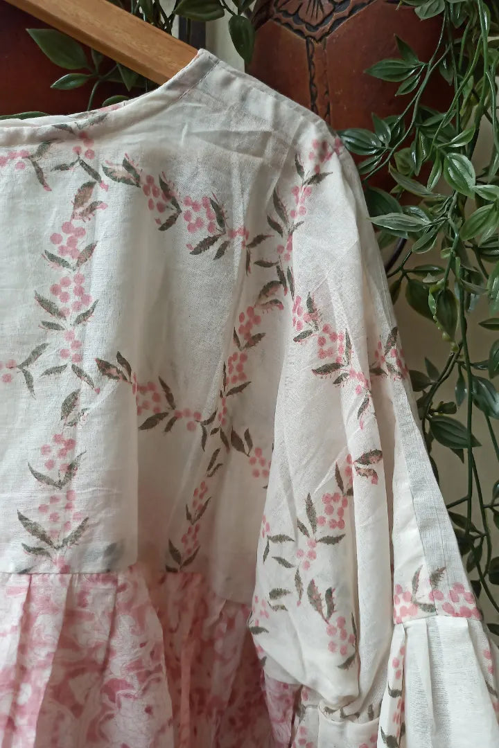 Ilamra sustainable clothing organic cotton pink, green and off-white hand block printed tent top