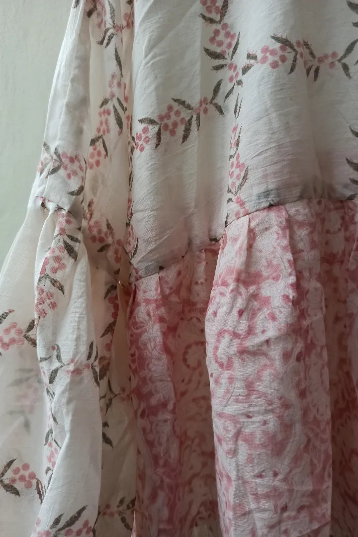 Ilamra sustainable clothing organic cotton pink, green and off-white hand block printed tent top